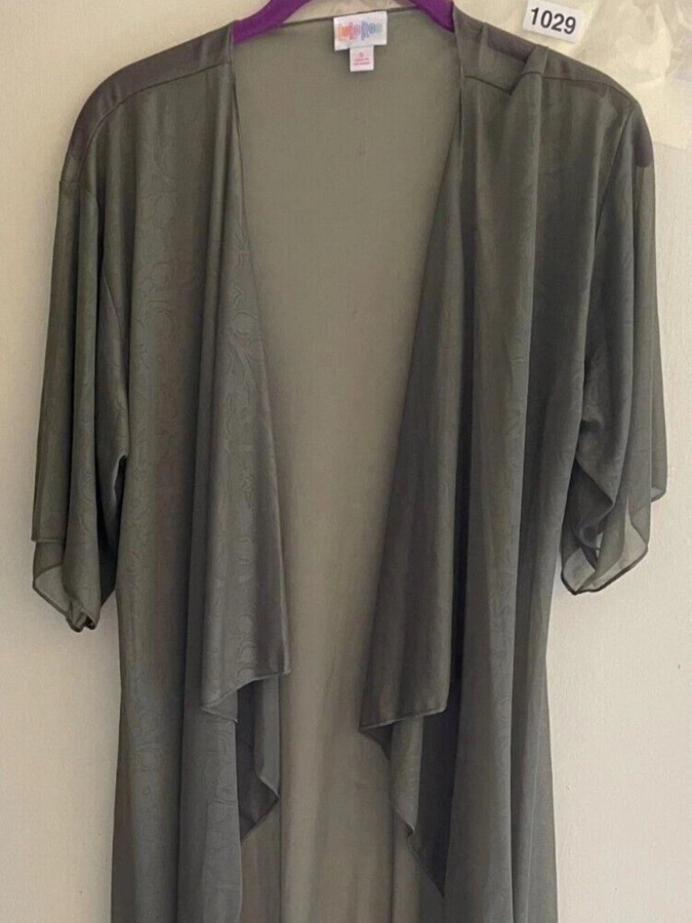 LuLaRoe Monroe Small Kimono Gray Black Sheer Fringe Cover Up